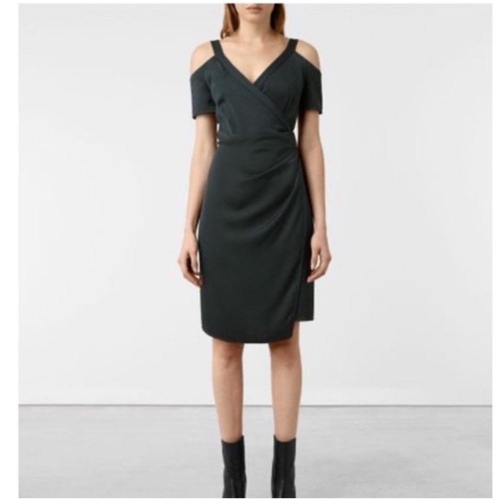 ALLSAINTS Cadia Black Cold Shoulder Wrap Dress women’s XS